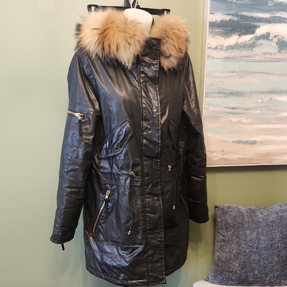 SAM. Black Coat with Fur Trim Winter Jacket